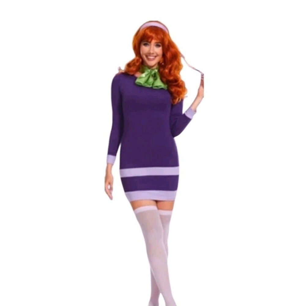 Scooby-Doo Daphne Costume Women’s L Purple Mini Dress Green Scarf Halloween